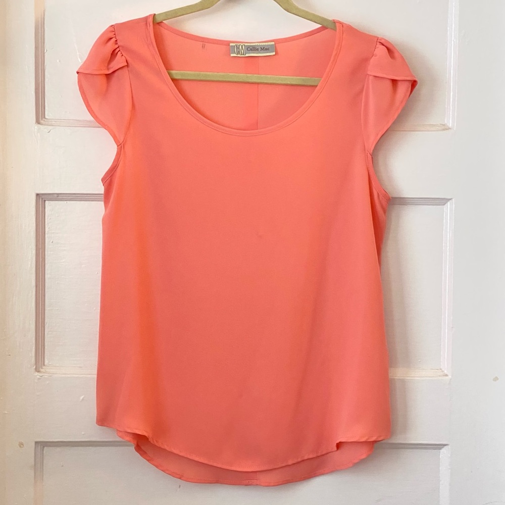 🧩 3/$20 Flutter Cap Sleeve Pink Salmon Blouse Size  Medium